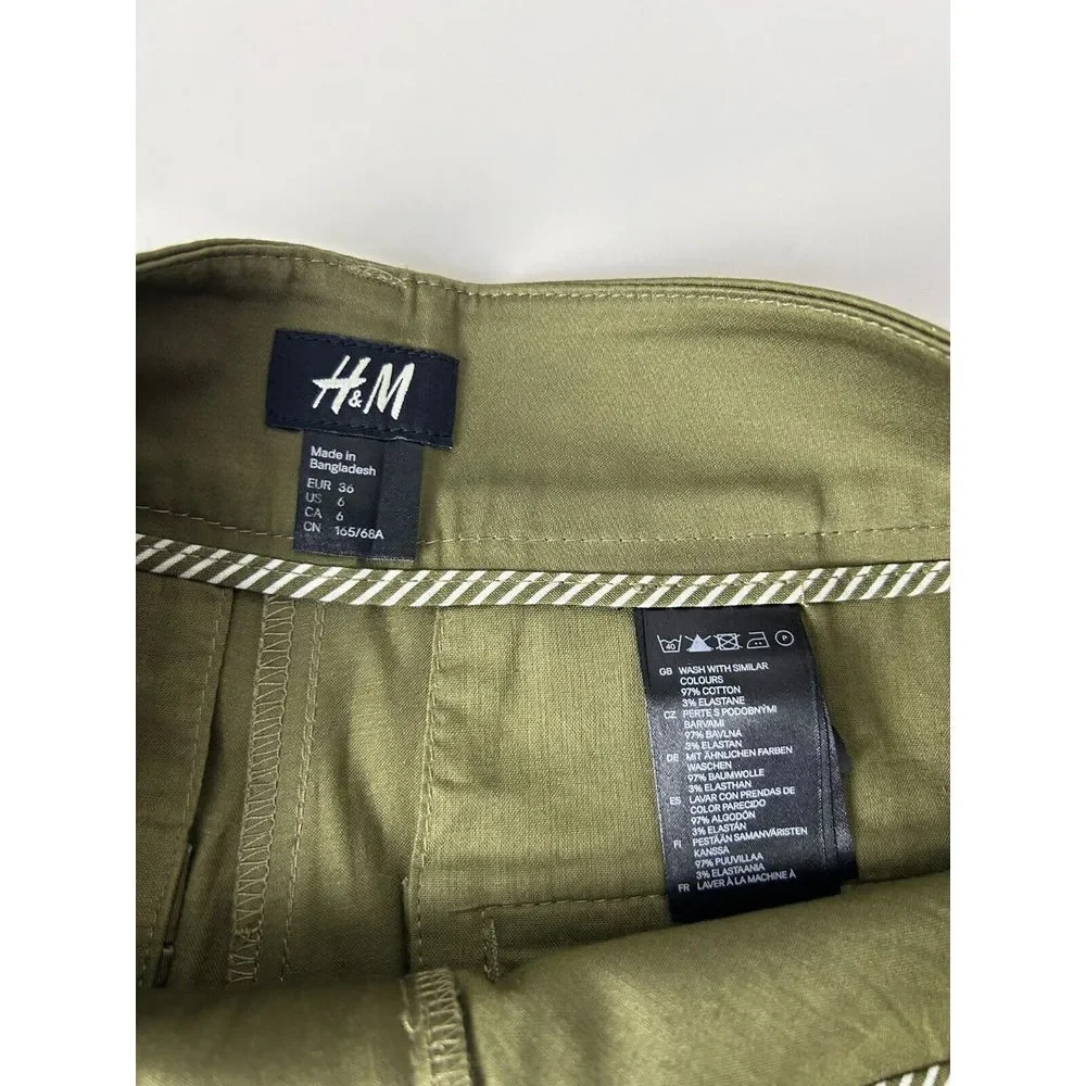 NWT‎ H&M Green Flat Front Zip Fly  Pocket Casual Chino Shorts Women's Size 6
